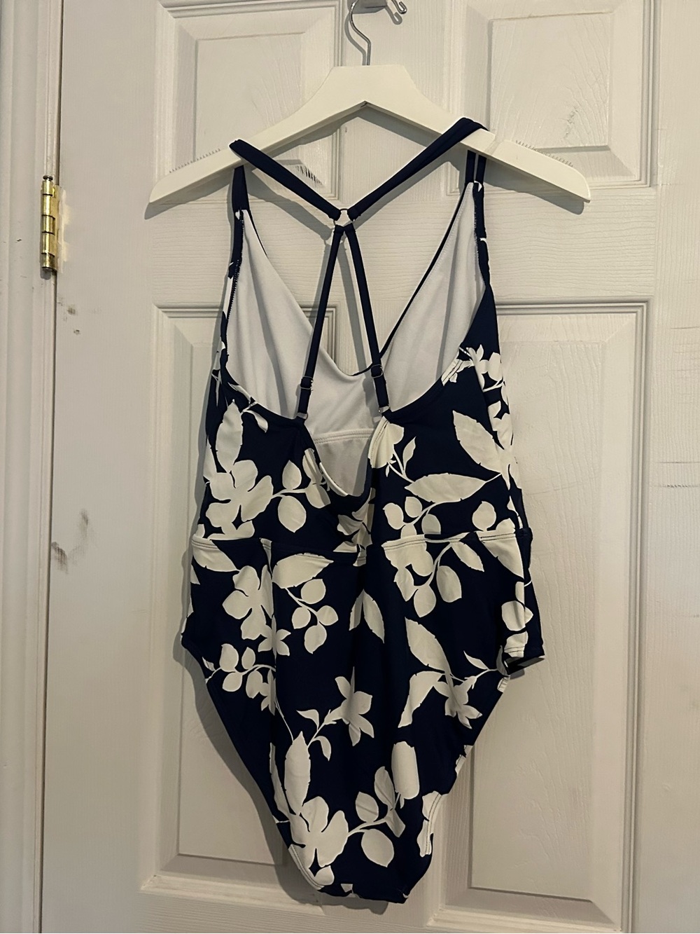 Vintage Cole of‎ California One Piece Swimsuit Blue White Floral Crossback XL